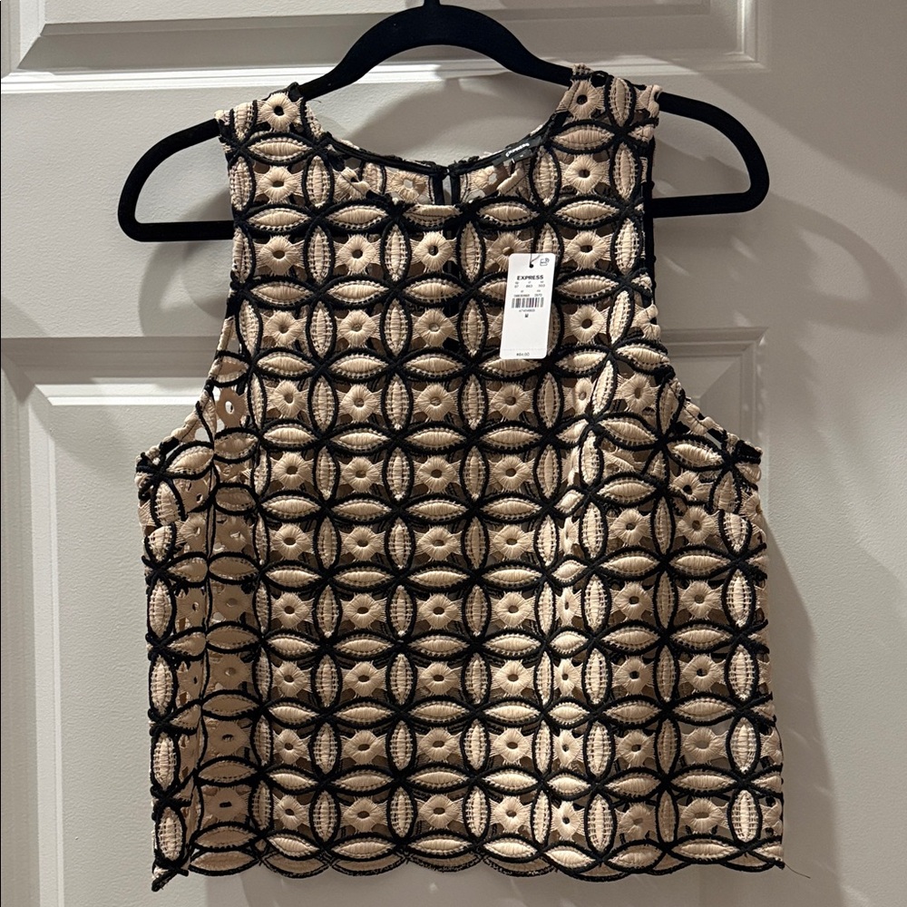 Express Geometric Black and Cream Blouse